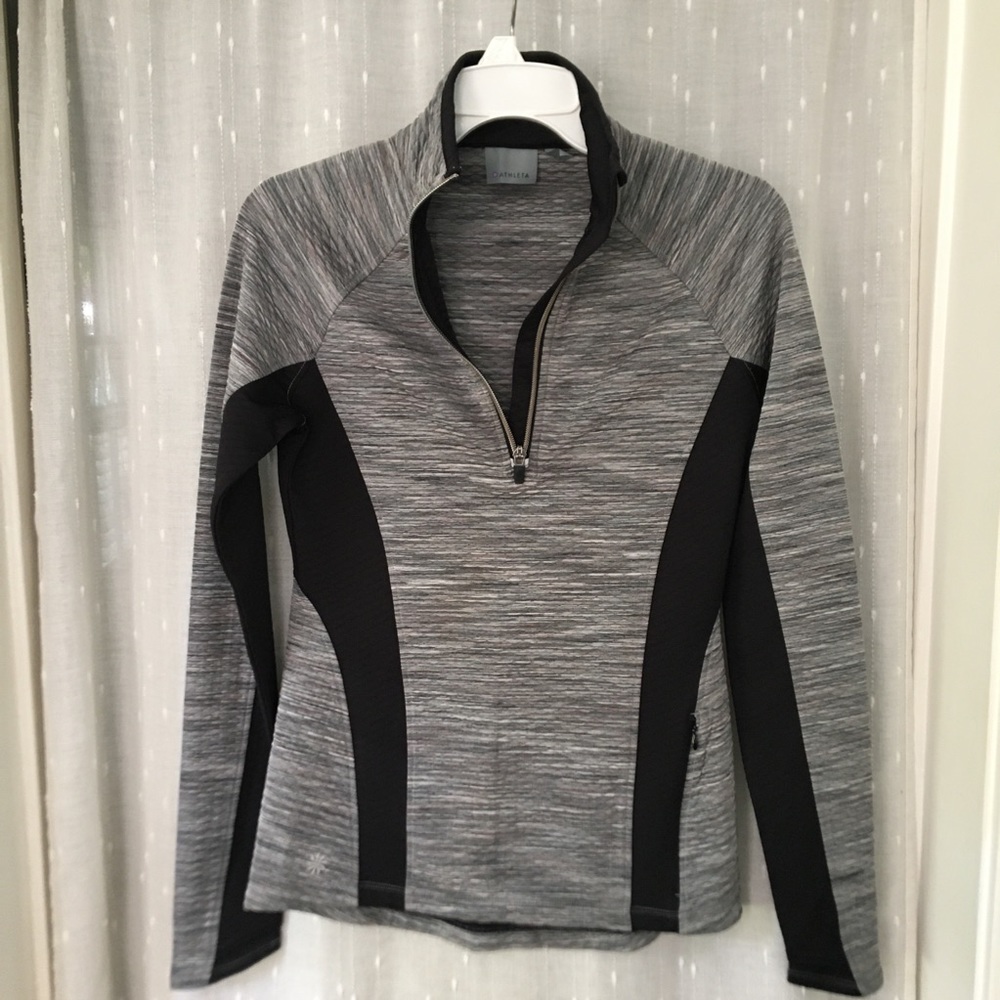 Athleta Black/grey spacedyed quilted 1/2 zip Long Sleeve Running Top  -XS